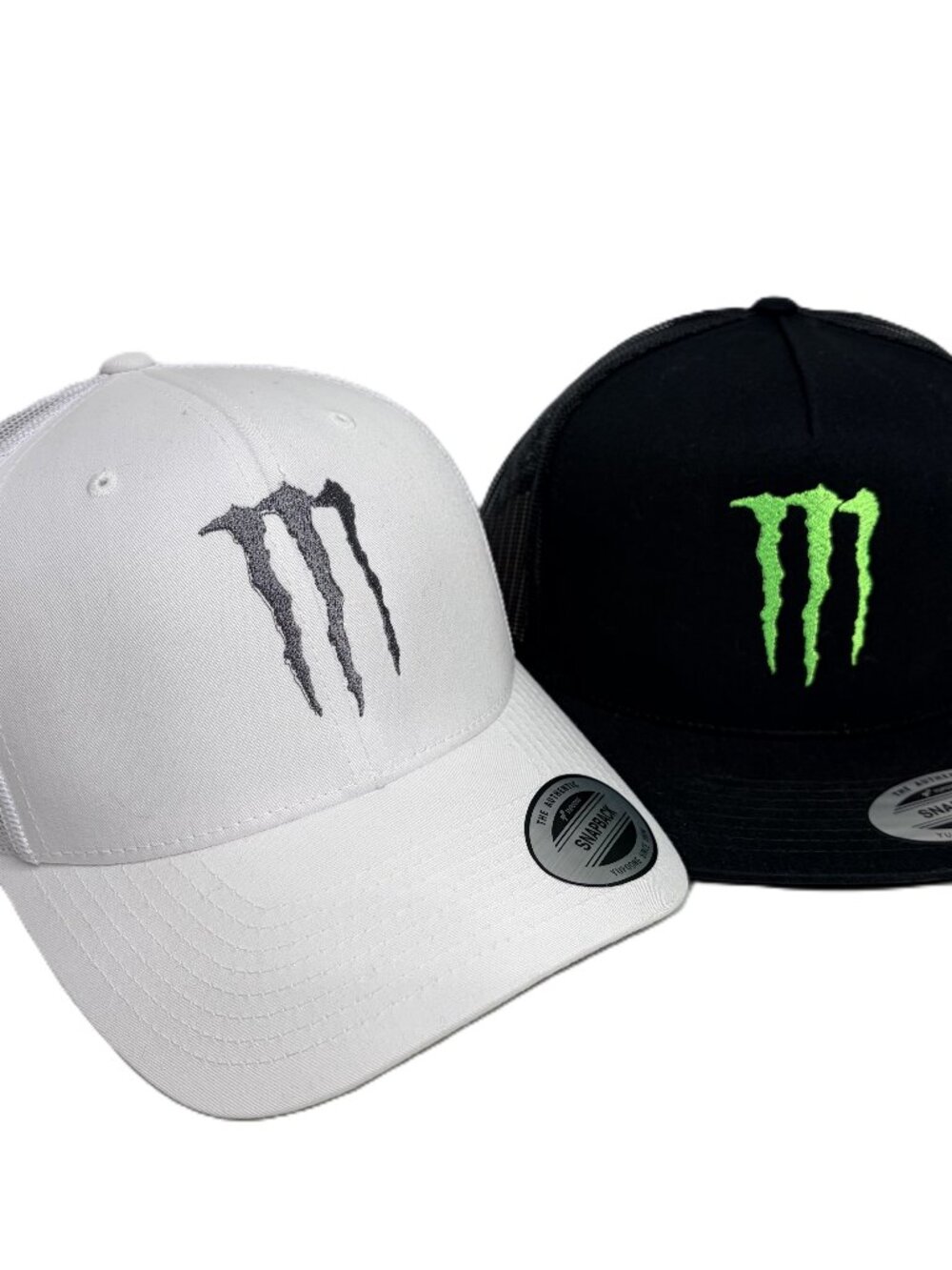 Monster Hat Embroidered Yupoong Trucker Snapback Black or White Zero Curved/Flat